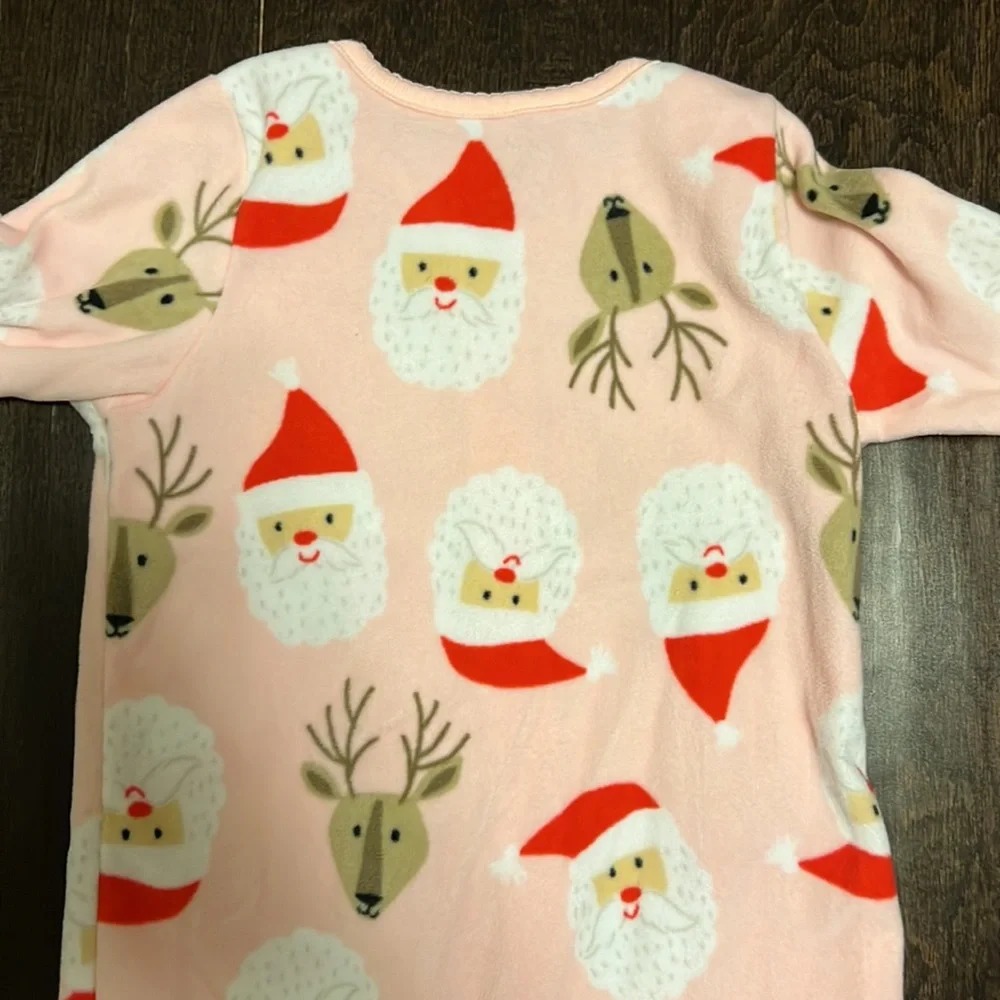 Adorable Carters Baby Girl Pink Christmas Santa Print Footie pajamas!